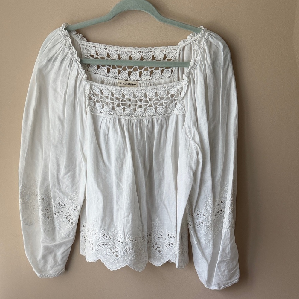 Ulla Johnson White Crochet Accent Blouse